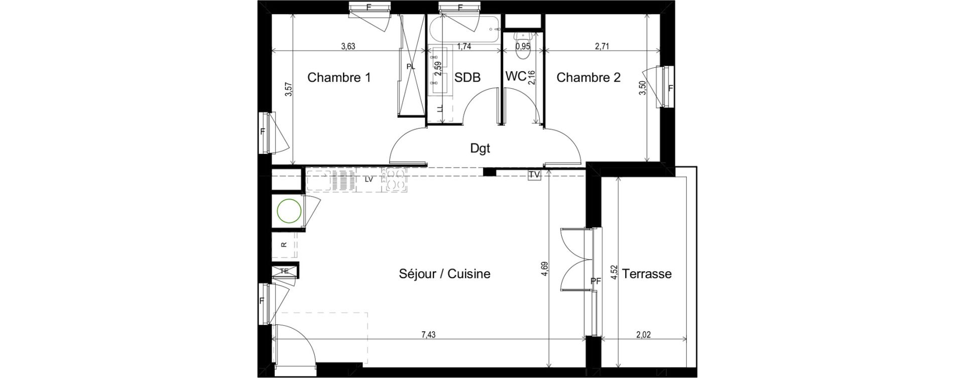 Appartement T3 de 65,24 m2 &agrave; Paulhan Centre