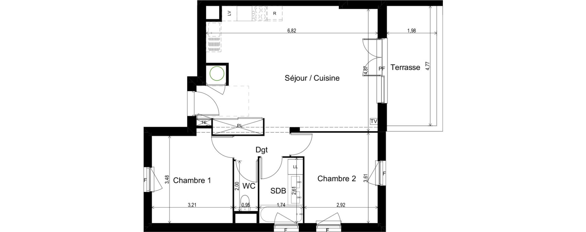 Appartement T3 de 64,12 m2 &agrave; Paulhan Centre