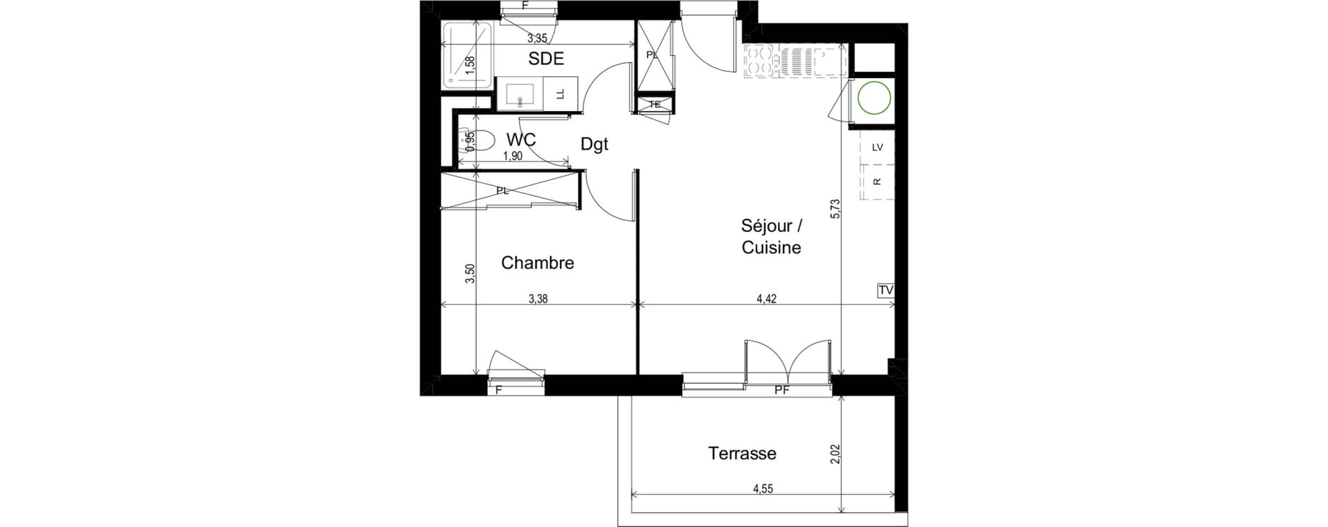 Appartement T2 de 44,25 m2 &agrave; Paulhan Centre