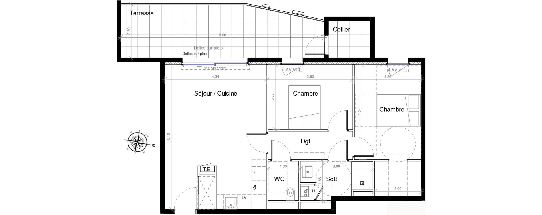 Appartement T3 de 61,71 m2 &agrave; Pignan Centre