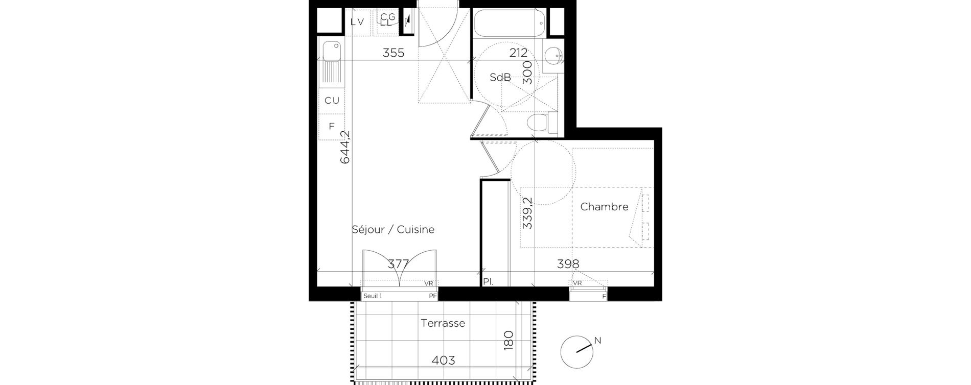 Appartement T2 de 42,51 m2 &agrave; Restincli&egrave;res Centre