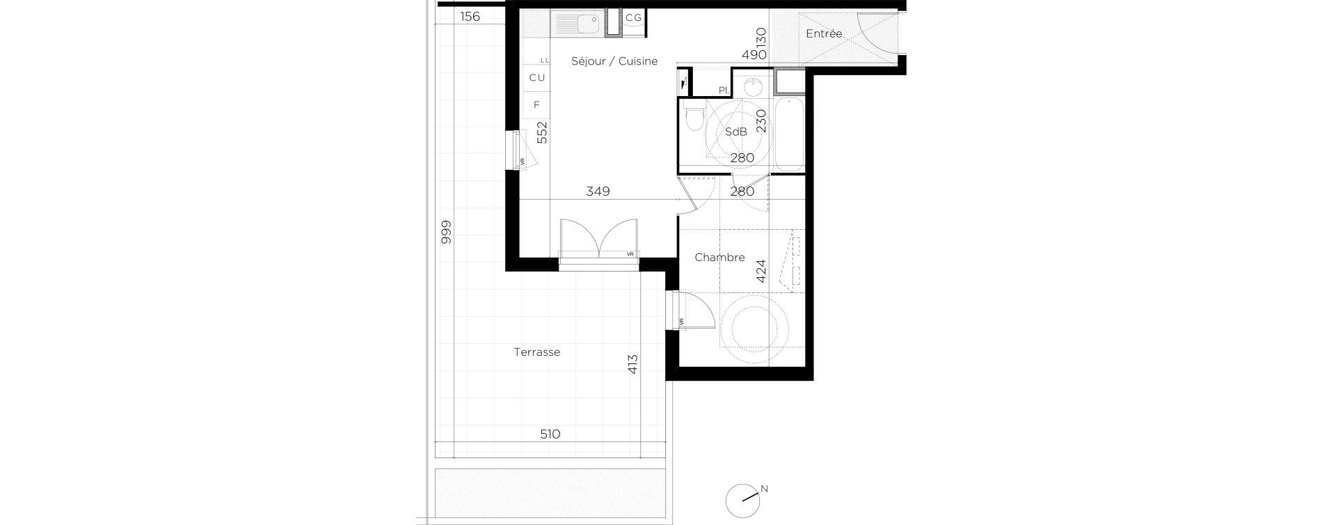 Appartement T2 de 43,03 m2 &agrave; Restincli&egrave;res Centre