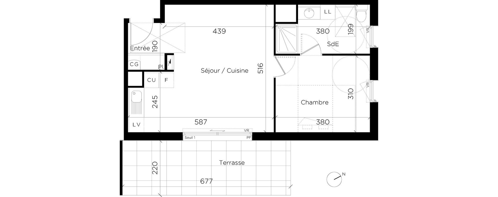 Appartement T2 de 47,52 m2 &agrave; Restincli&egrave;res Centre