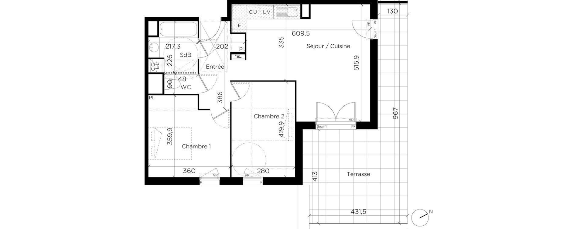 Appartement T3 de 60,72 m2 &agrave; Restincli&egrave;res Centre