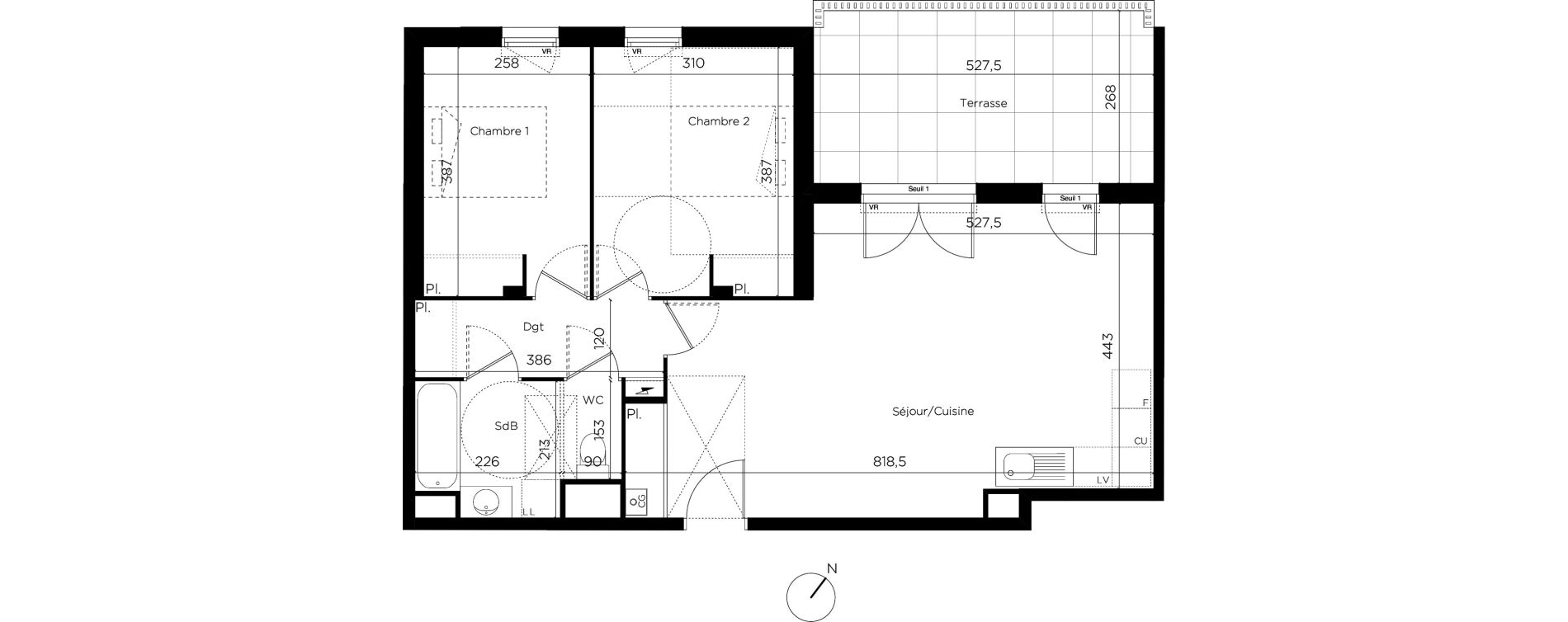 Appartement T3 de 65,68 m2 &agrave; Restincli&egrave;res Centre