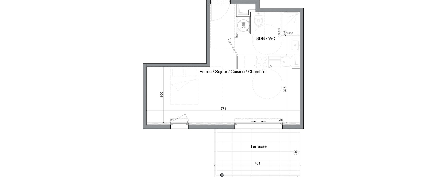 Appartement T1 de 33,90 m2 &agrave; Saint-Andr&eacute;-De-Sangonis Puech