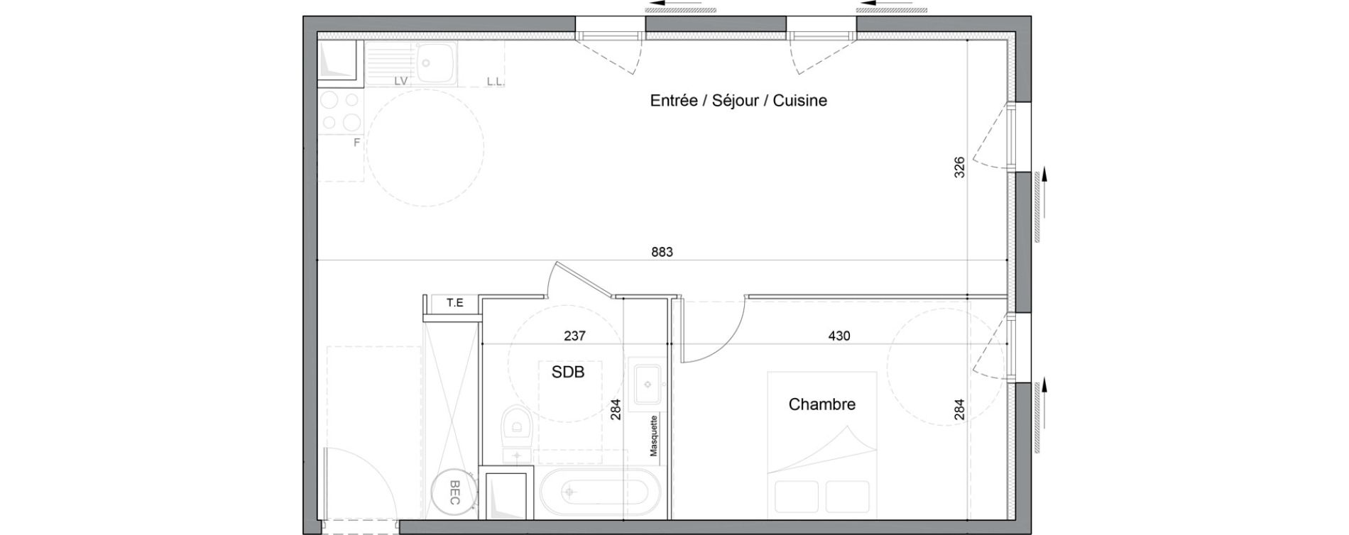 Appartement T2 de 52,60 m2 &agrave; Saint-Andr&eacute;-De-Sangonis Puech