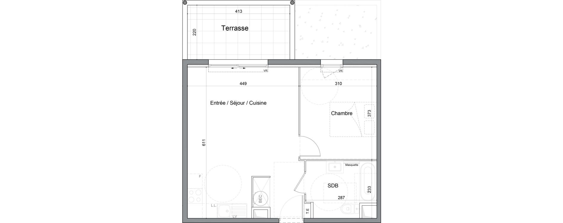 Appartement T2 de 45,15 m2 &agrave; Saint-Andr&eacute;-De-Sangonis Puech
