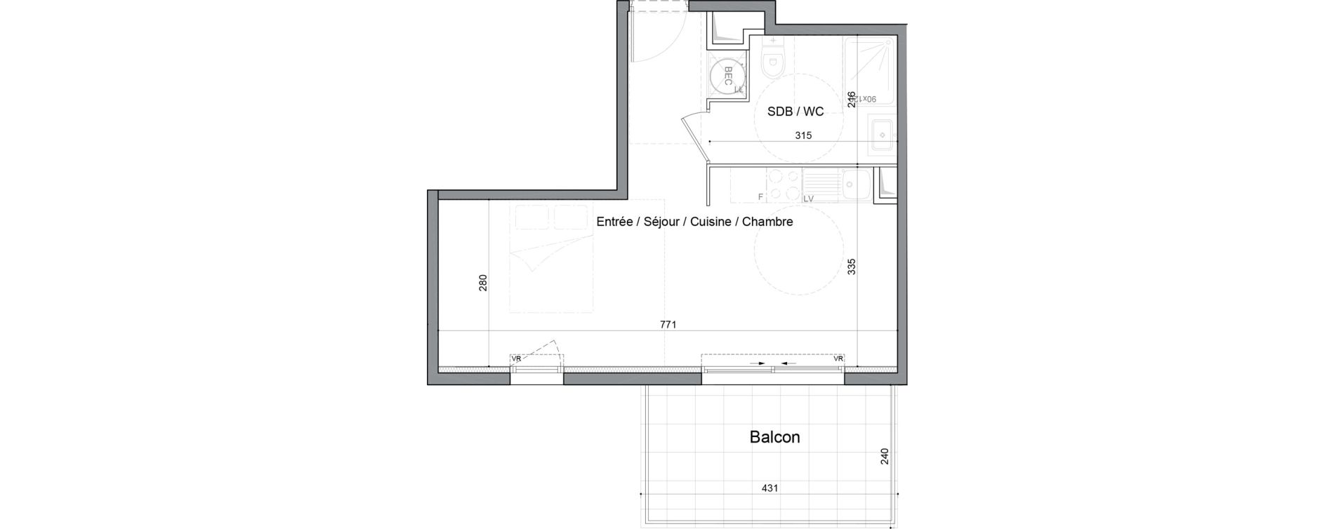 Appartement T2 de 33,90 m2 &agrave; Saint-Andr&eacute;-De-Sangonis Puech