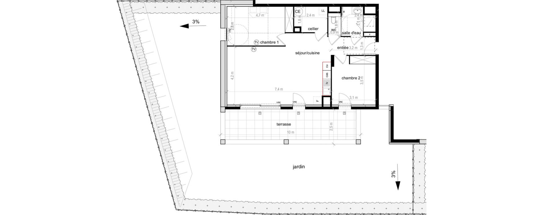 Appartement T3 de 71,45 m2 &agrave; Saint-Aun&egrave;s Les ch&acirc;taigniers