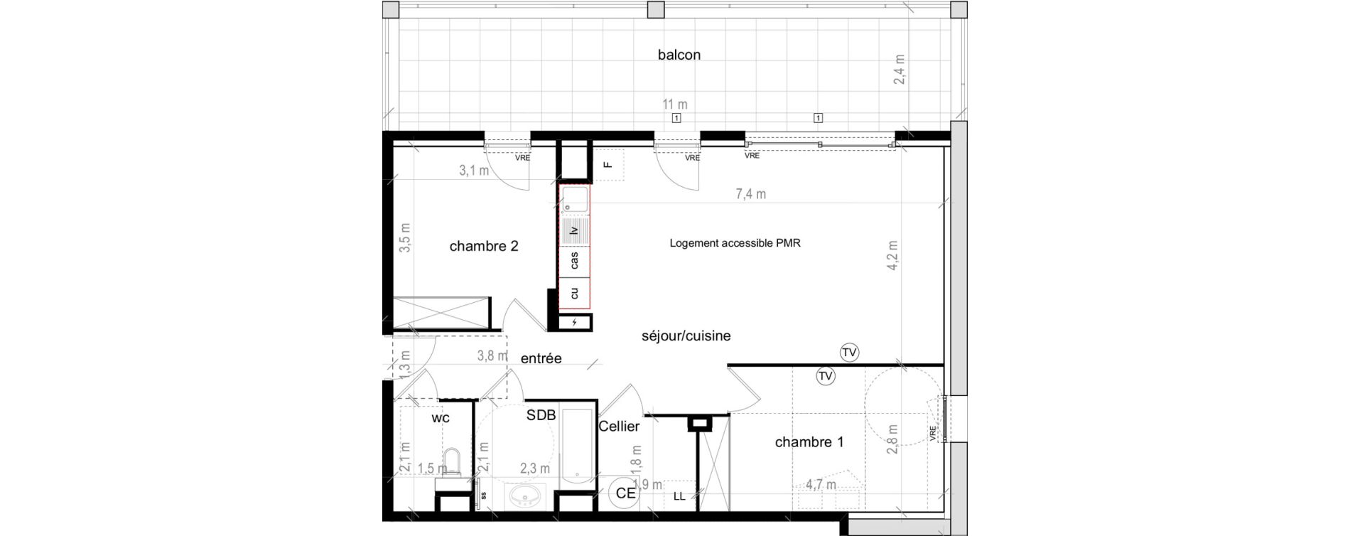 Appartement T3 de 71,95 m2 &agrave; Saint-Aun&egrave;s Les ch&acirc;taigniers