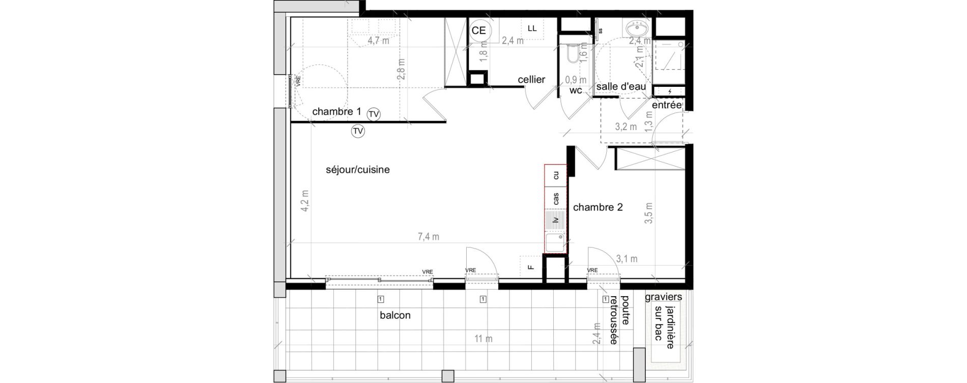 Appartement T3 de 71,45 m2 &agrave; Saint-Aun&egrave;s Les ch&acirc;taigniers