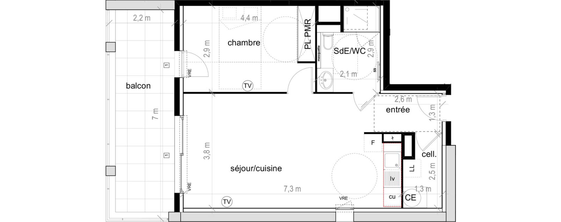 Appartement T2 de 50,85 m2 &agrave; Saint-Aun&egrave;s Les ch&acirc;taigniers