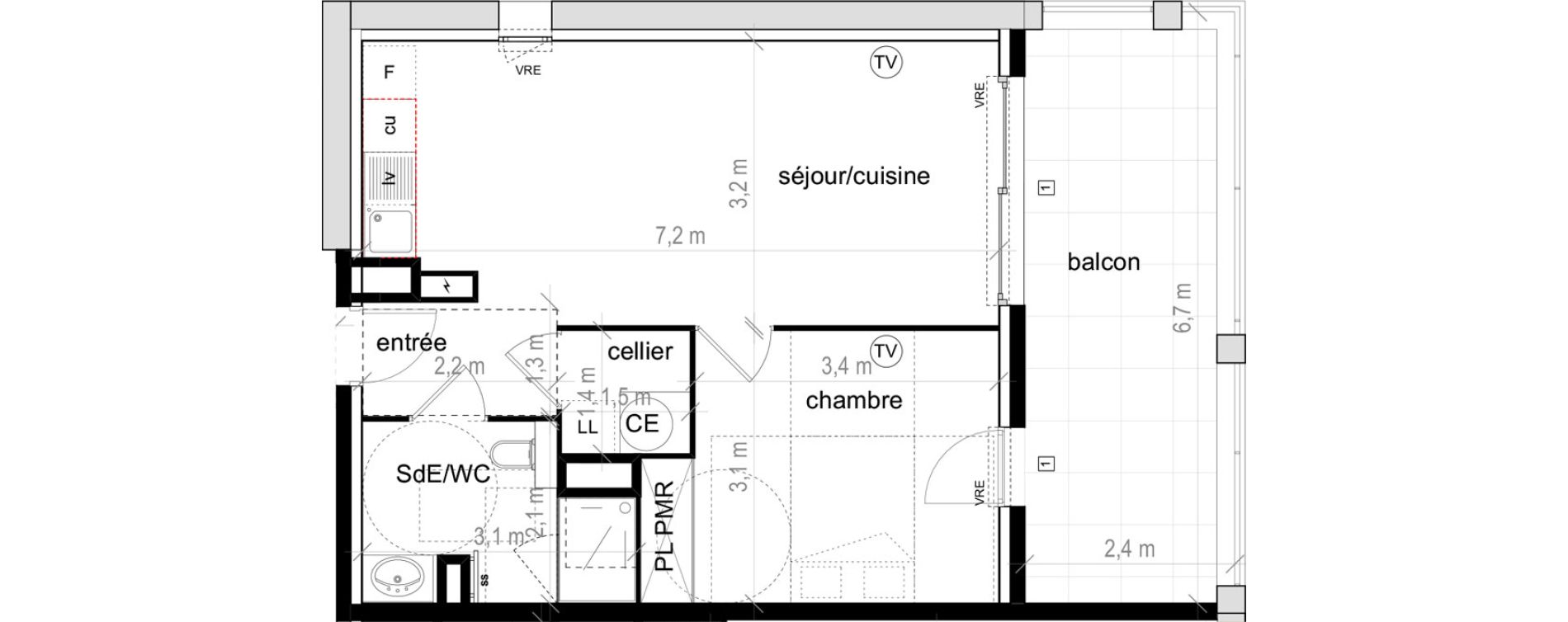 Appartement T2 de 44,25 m2 &agrave; Saint-Aun&egrave;s Les ch&acirc;taigniers