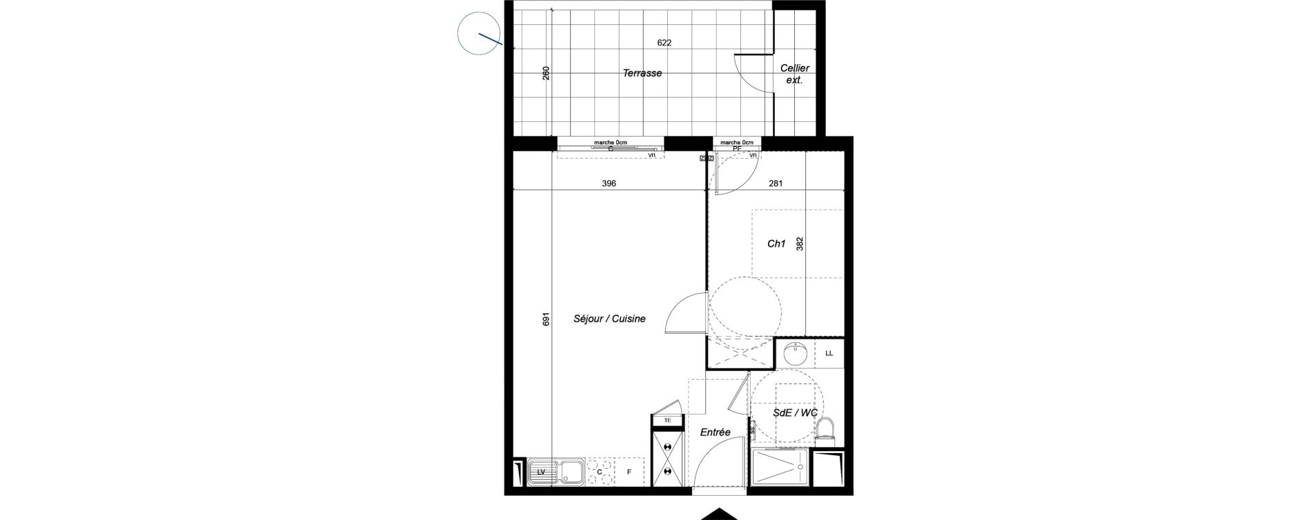 Appartement T2 de 45,54 m2 &agrave; Saint-Aun&egrave;s Centre