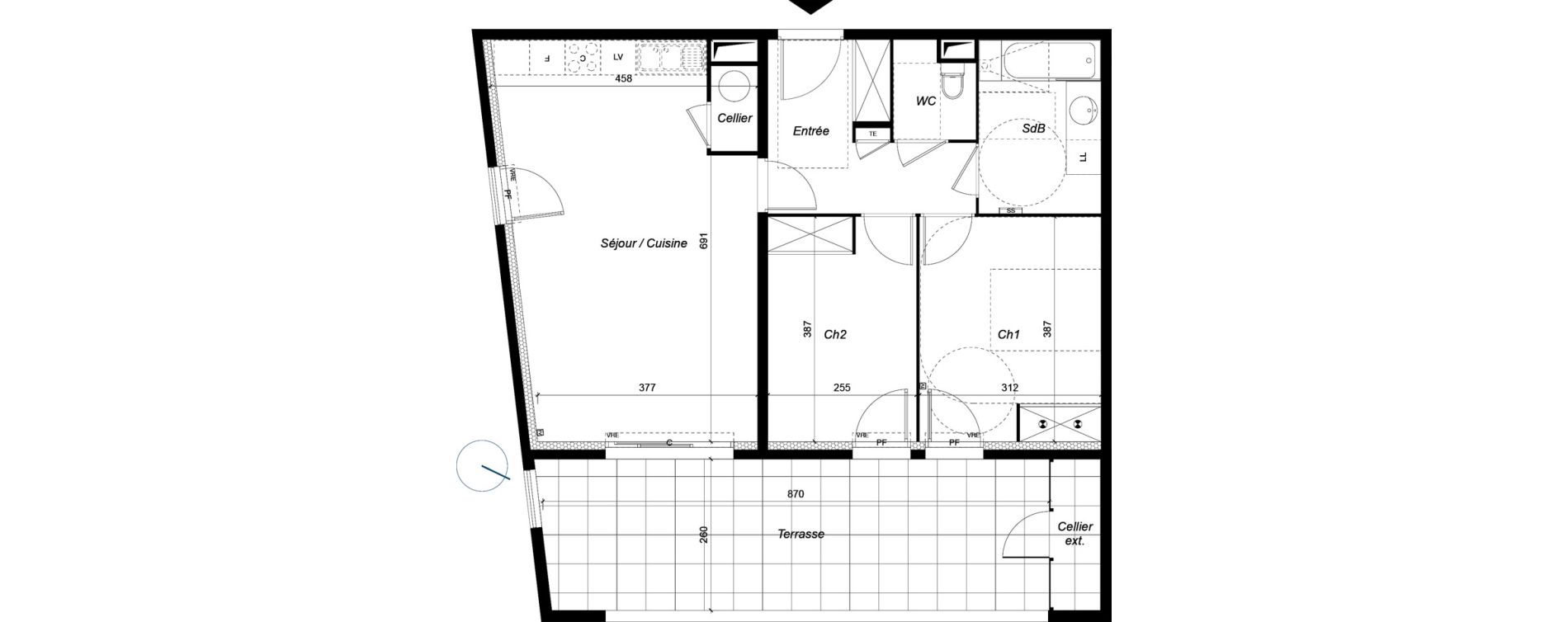 Appartement T3 de 66,55 m2 &agrave; Saint-Aun&egrave;s Centre