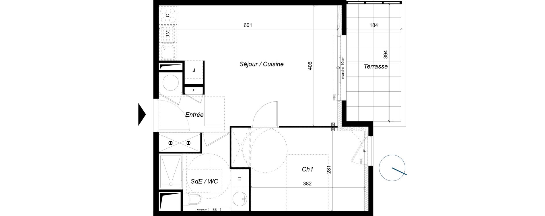 Appartement T2 de 42,32 m2 &agrave; Saint-Aun&egrave;s Centre