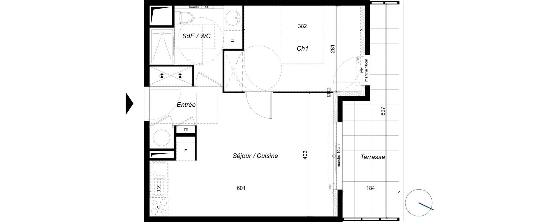Appartement T2 de 42,23 m2 &agrave; Saint-Aun&egrave;s Centre