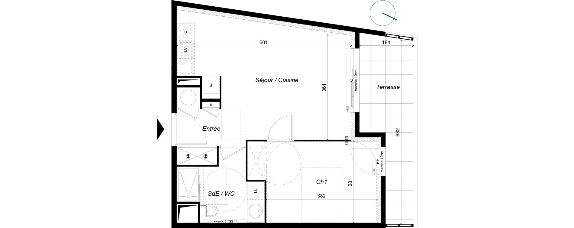 Appartement T2 de 42,30 m2 &agrave; Saint-Aun&egrave;s Centre