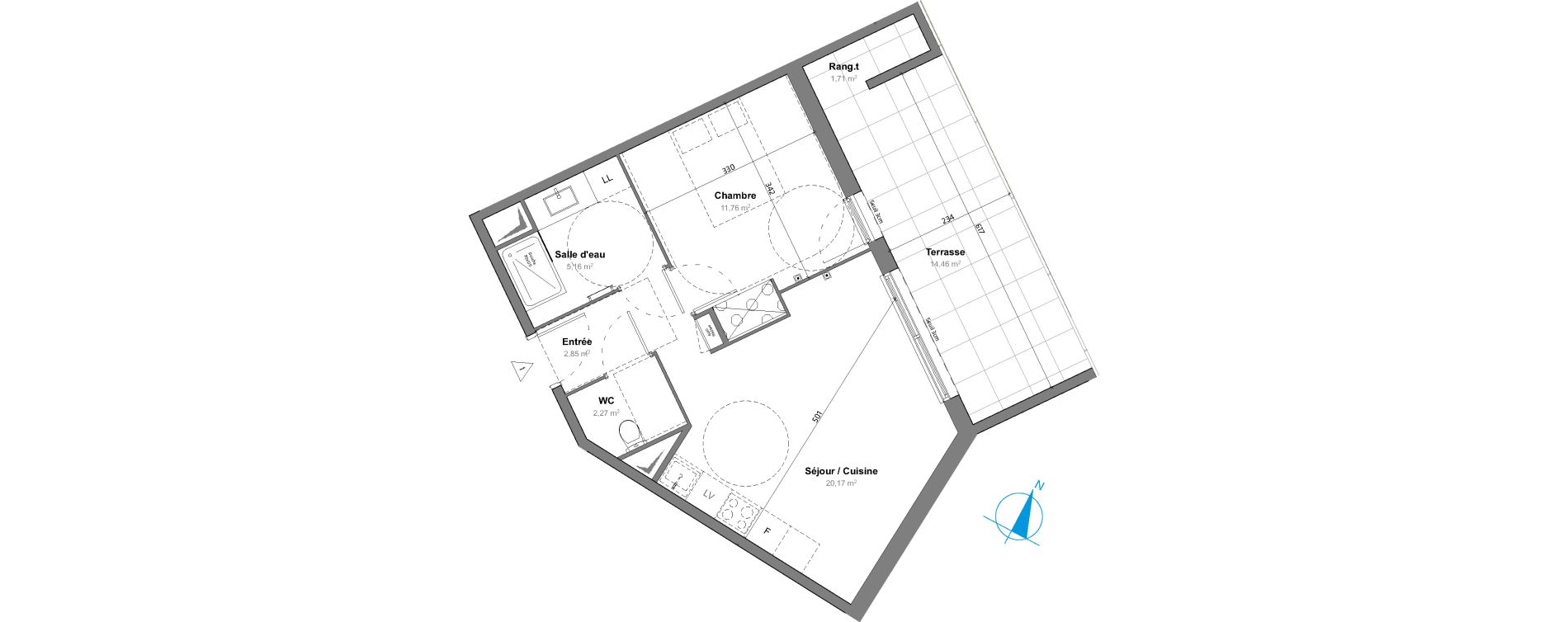 Appartement T2 de 42,21 m2 &agrave; Saint-Aun&egrave;s Les ch&acirc;taigniers