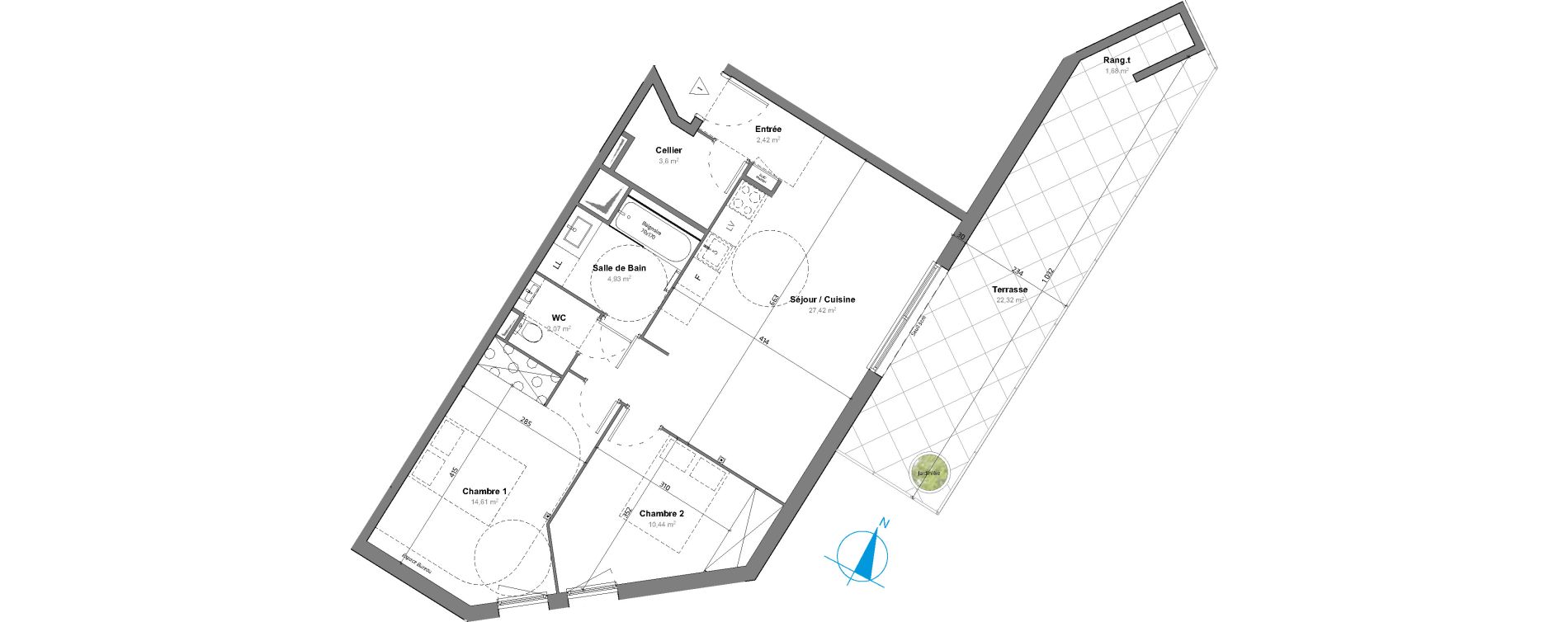 Appartement T3 de 65,49 m2 &agrave; Saint-Aun&egrave;s Les ch&acirc;taigniers