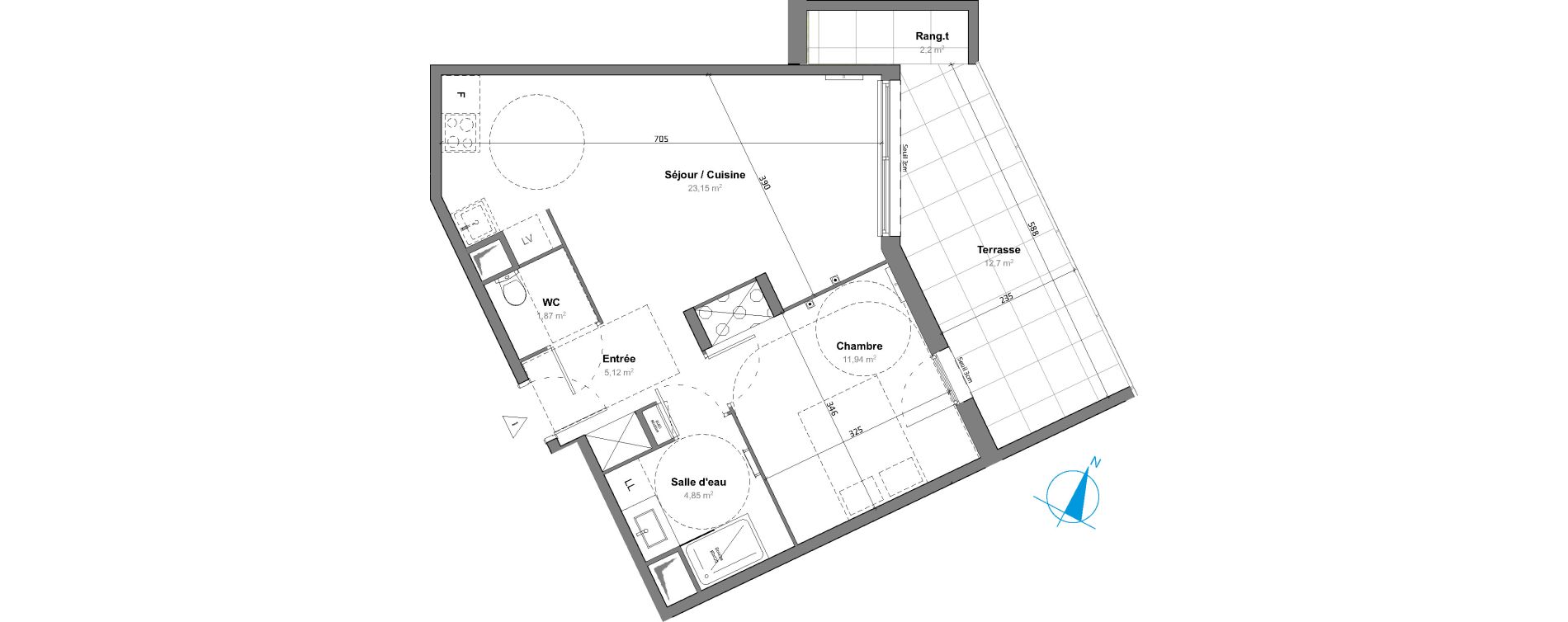 Appartement T2 de 46,93 m2 &agrave; Saint-Aun&egrave;s Les ch&acirc;taigniers