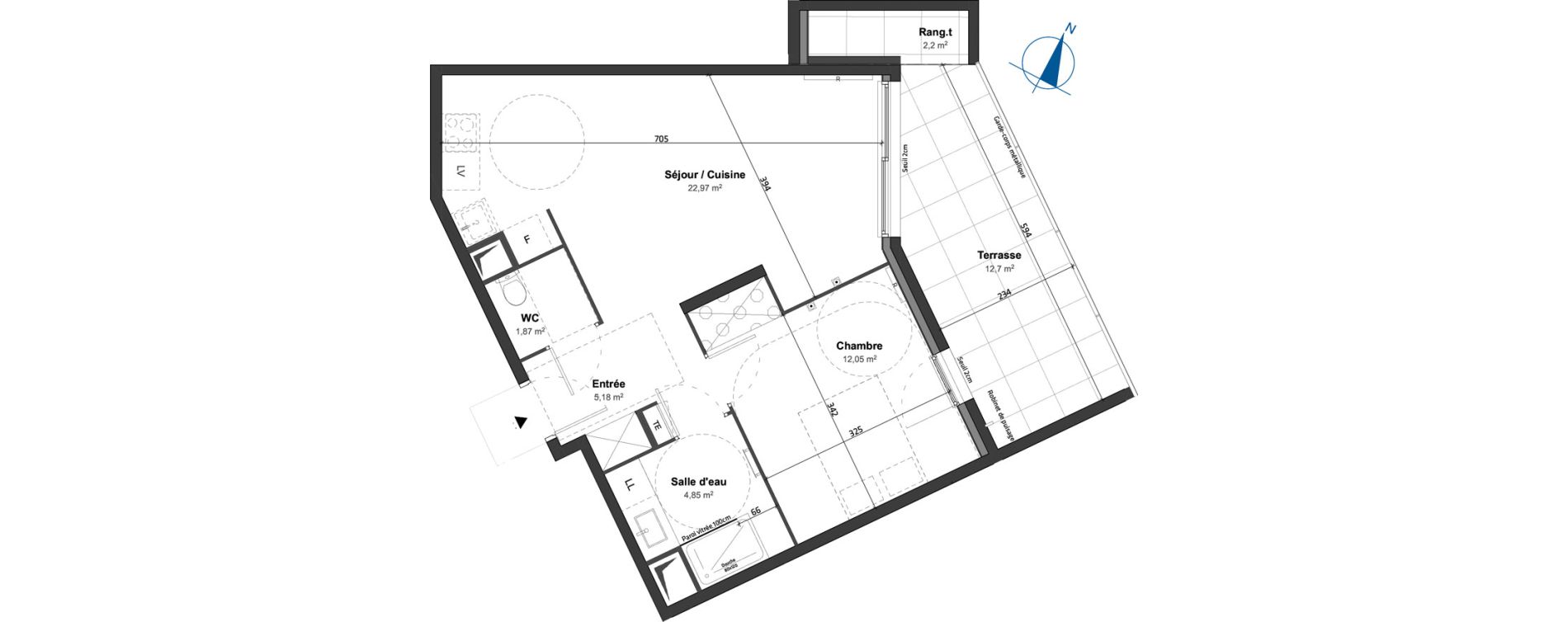 Appartement T2 de 46,92 m2 &agrave; Saint-Aun&egrave;s Les ch&acirc;taigniers
