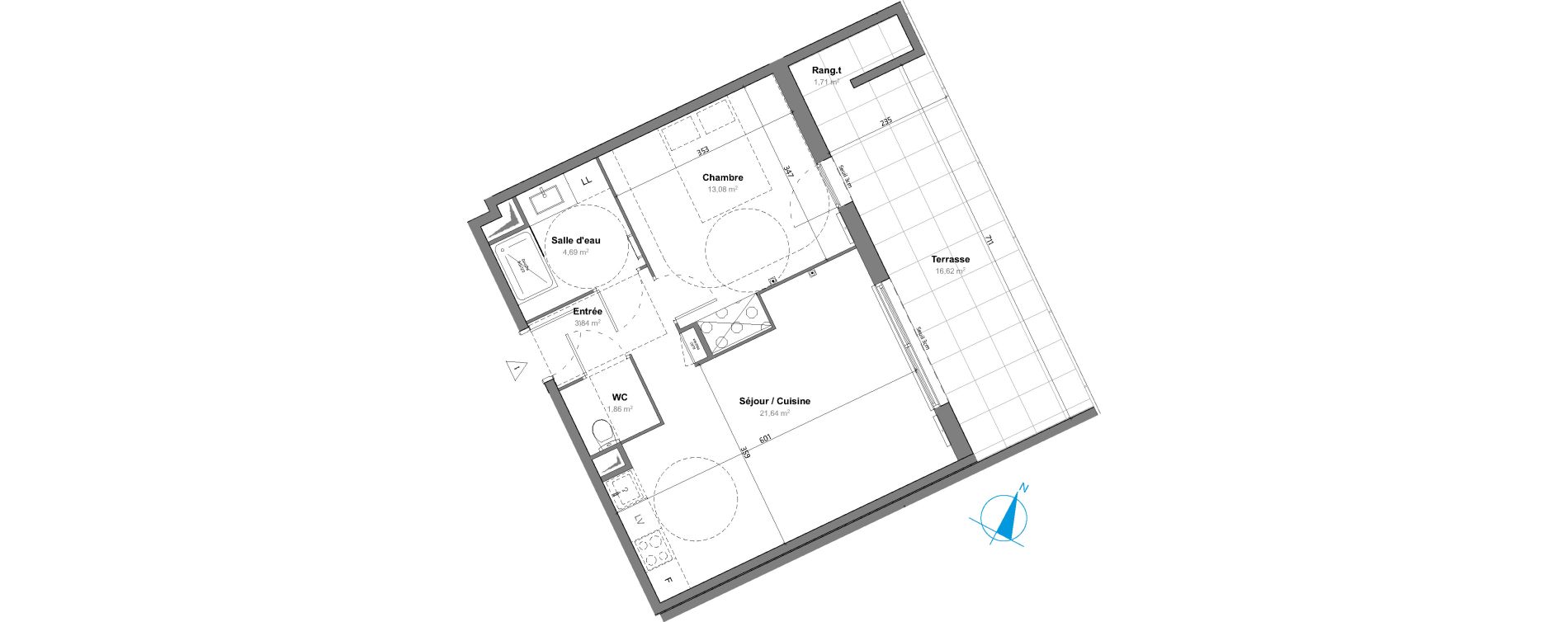Appartement T2 de 45,11 m2 &agrave; Saint-Aun&egrave;s Les ch&acirc;taigniers