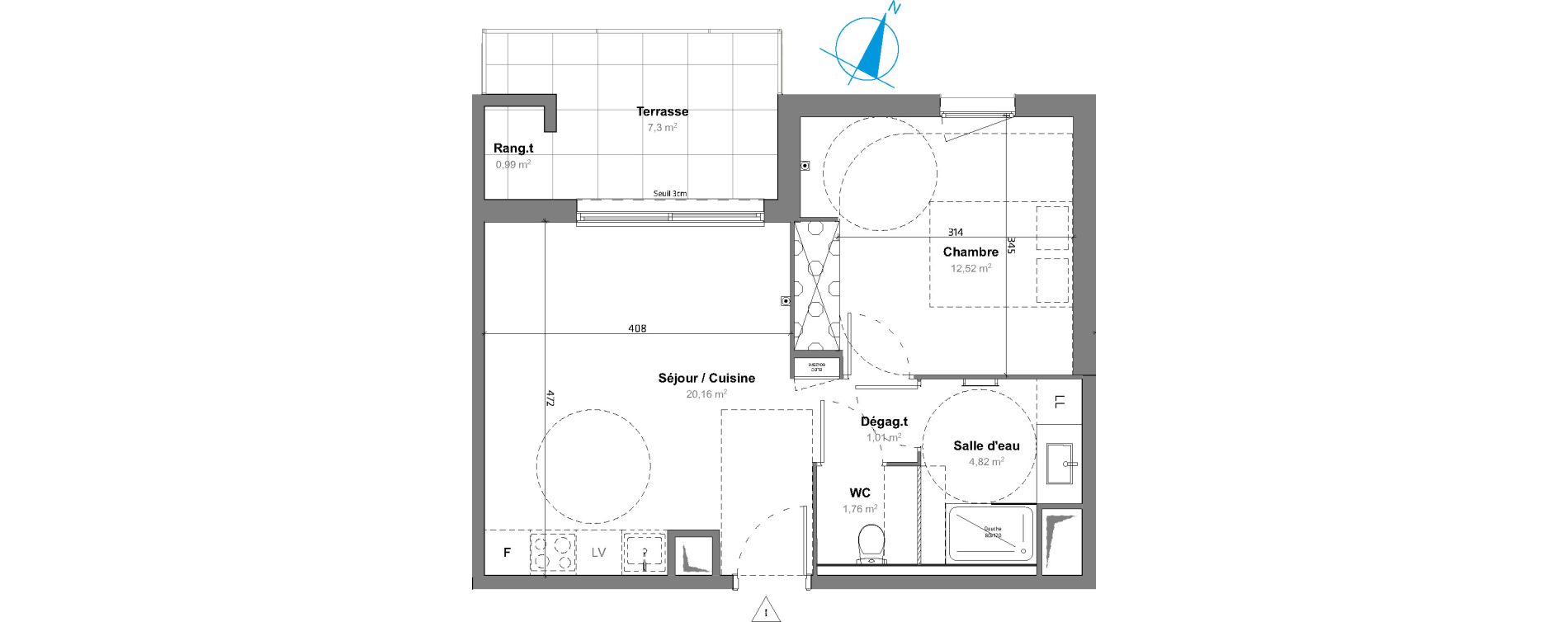 Appartement T2 de 40,27 m2 &agrave; Saint-Aun&egrave;s Les ch&acirc;taigniers