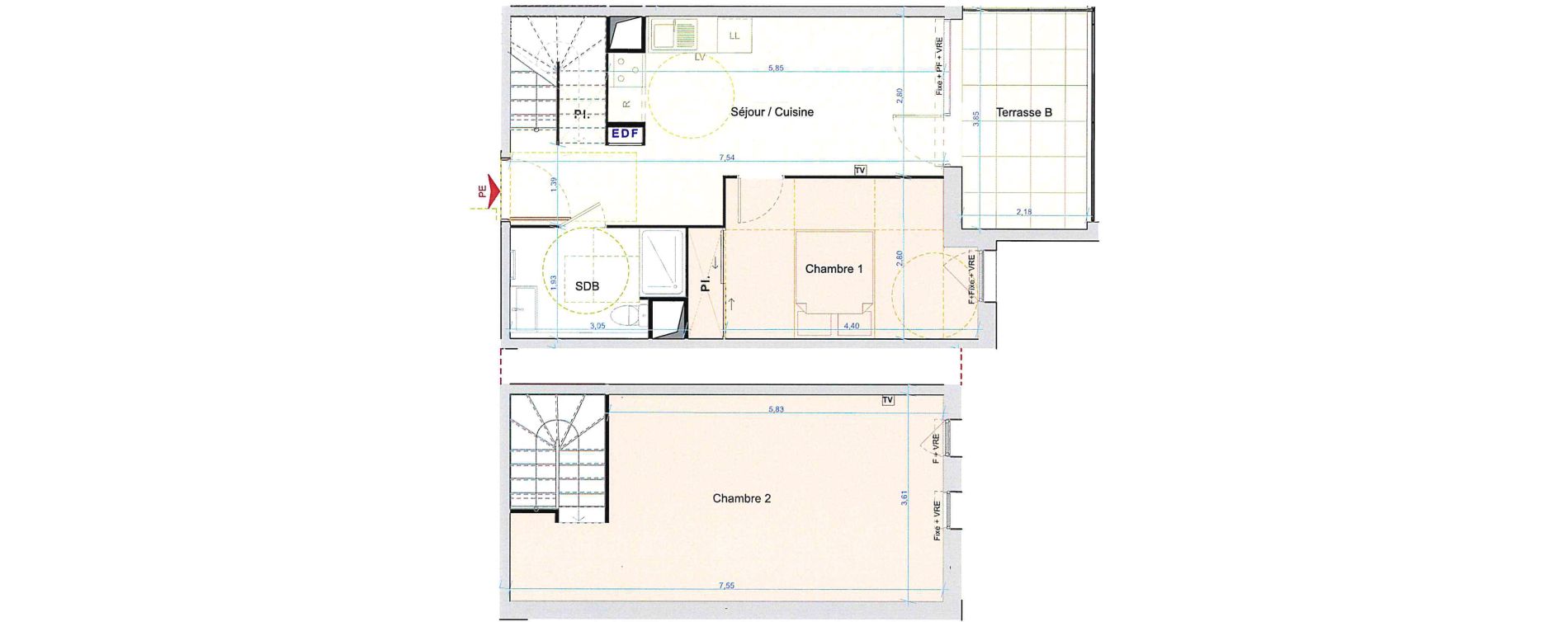 Duplex T3 de 62,62 m2 &agrave; Saint-Aun&egrave;s Centre