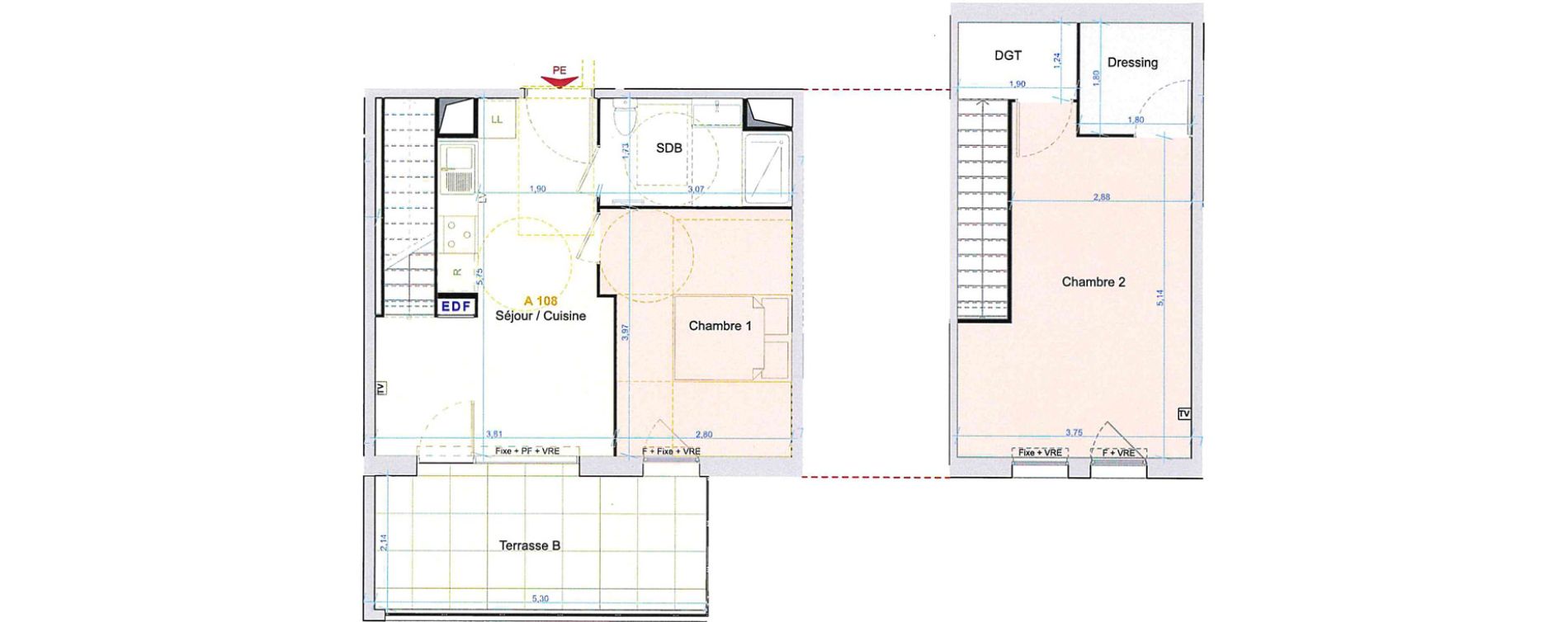 Duplex T3 de 56,11 m2 &agrave; Saint-Aun&egrave;s Centre