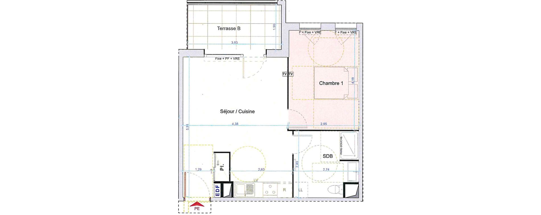 Appartement T2 de 45,40 m2 &agrave; Saint-Aun&egrave;s Centre