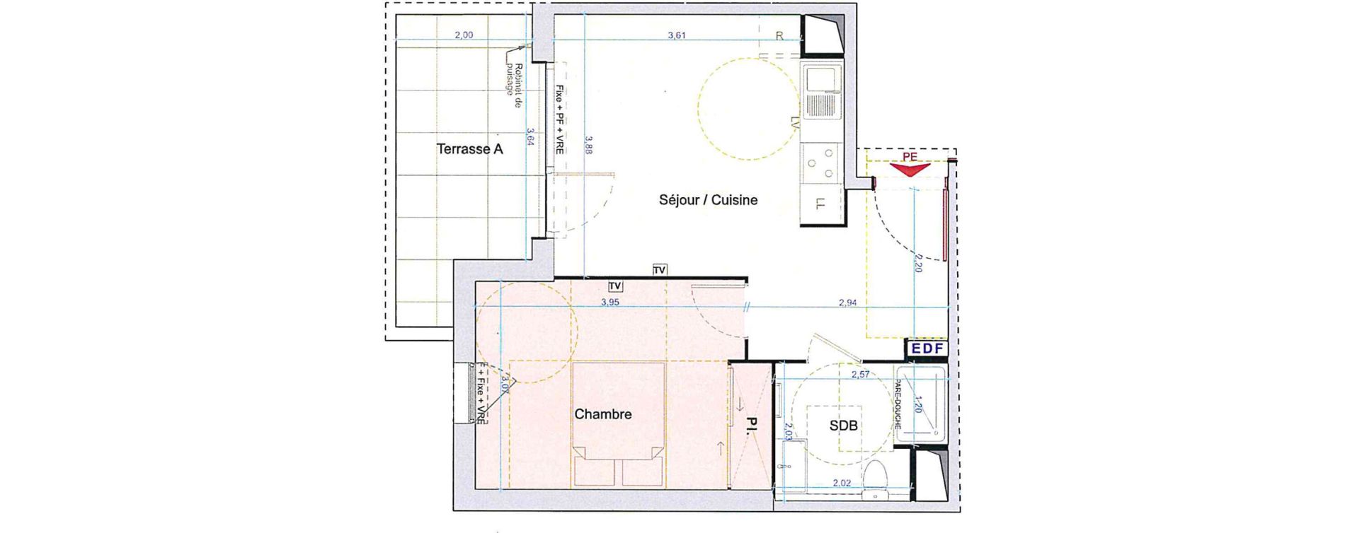 Appartement T2 de 39,07 m2 &agrave; Saint-Aun&egrave;s Centre