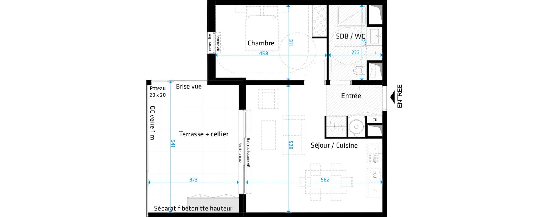 Appartement T2 de 48,60 m2 &agrave; Saint-Cl&eacute;ment-De-Rivi&egrave;re Centre
