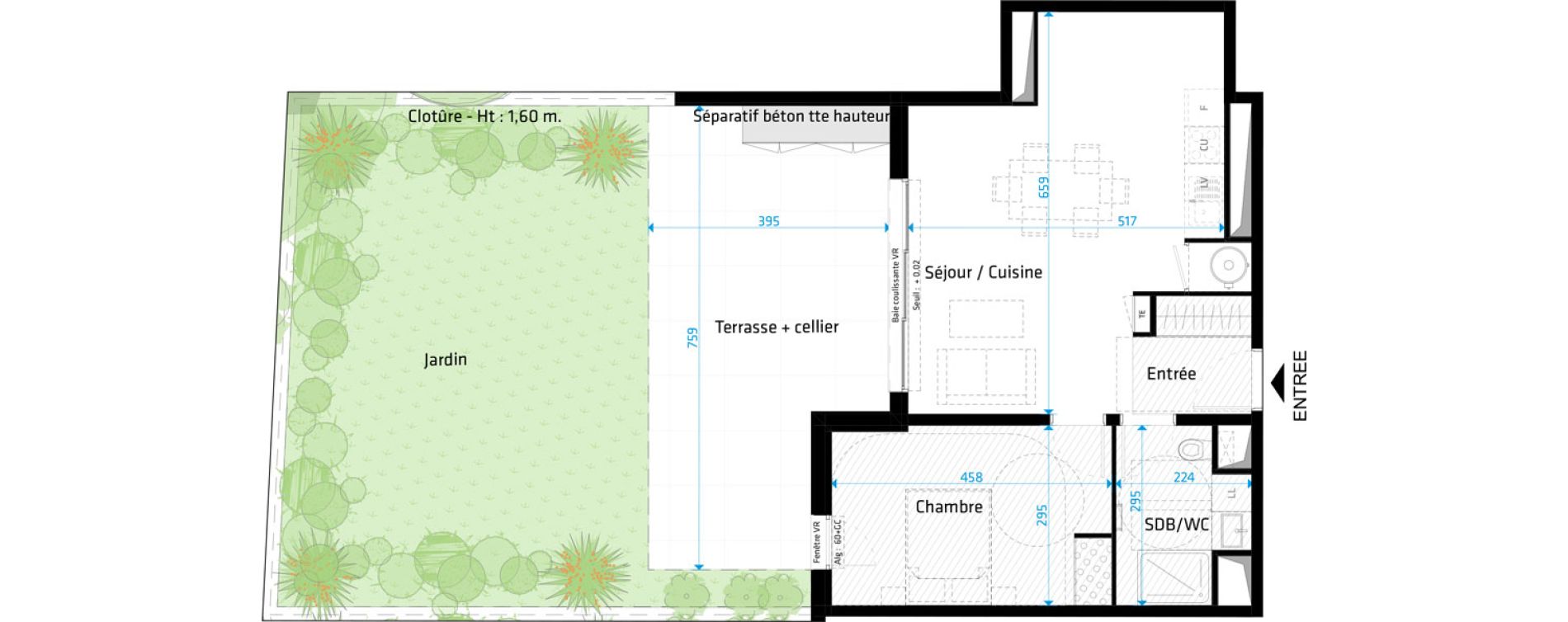 Appartement T2 de 50,30 m2 &agrave; Saint-Cl&eacute;ment-De-Rivi&egrave;re Centre