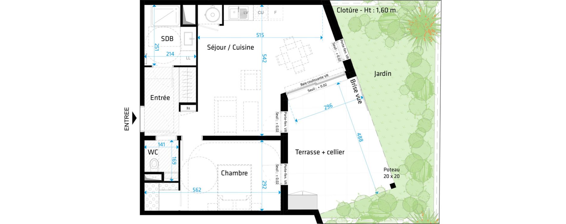 Appartement T2 de 52,40 m2 &agrave; Saint-Cl&eacute;ment-De-Rivi&egrave;re Centre