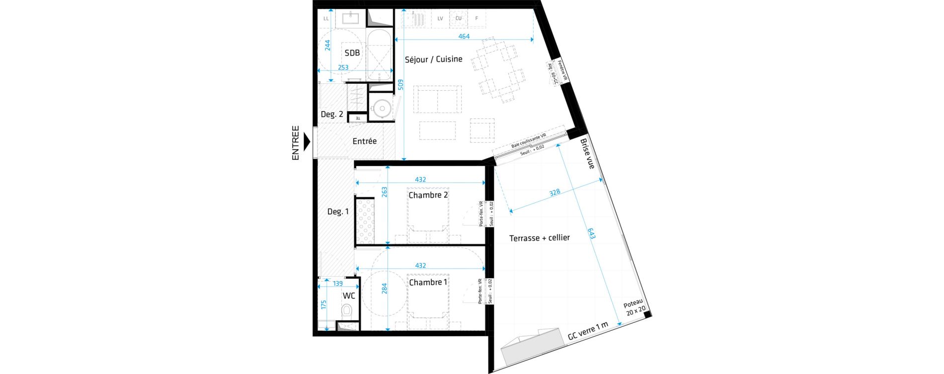 Appartement T3 de 68,70 m2 &agrave; Saint-Cl&eacute;ment-De-Rivi&egrave;re Centre