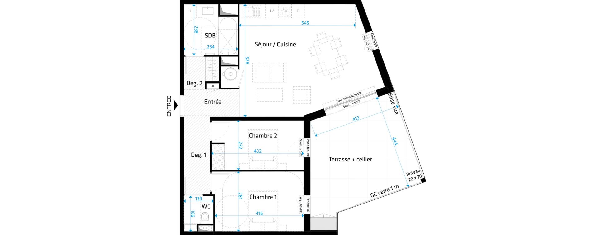 Appartement T3 de 70,90 m2 &agrave; Saint-Cl&eacute;ment-De-Rivi&egrave;re Centre