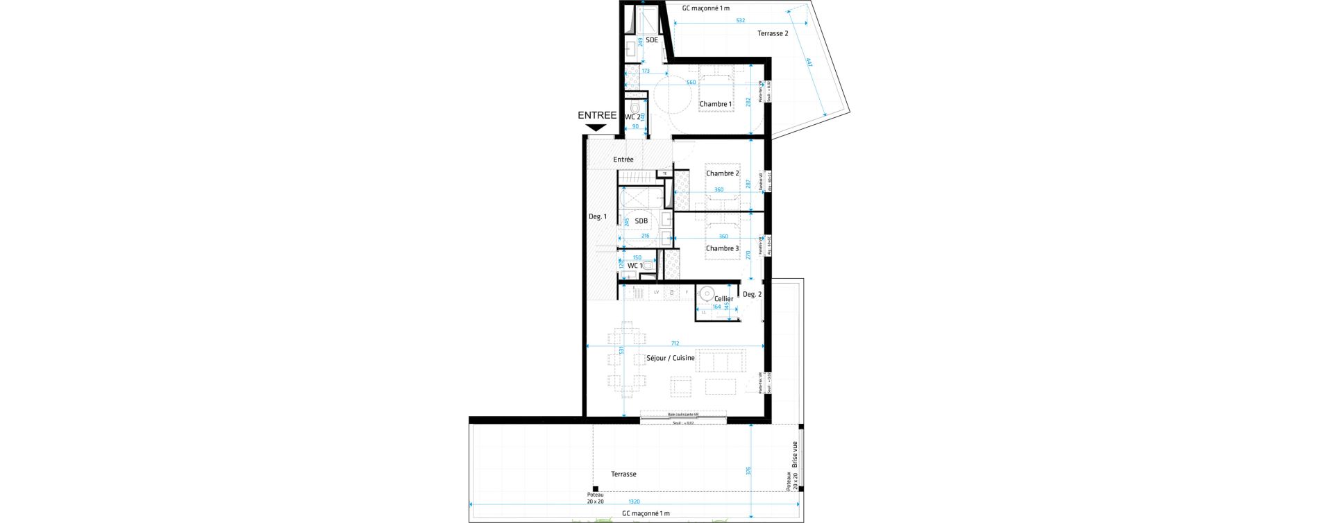 Appartement T4 de 93,60 m2 &agrave; Saint-Cl&eacute;ment-De-Rivi&egrave;re Centre