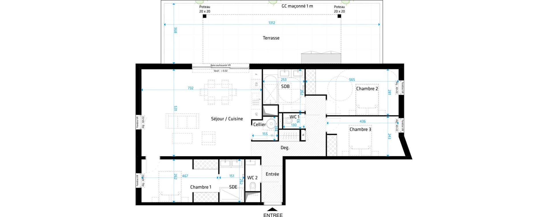 Appartement T4 de 101,80 m2 &agrave; Saint-Cl&eacute;ment-De-Rivi&egrave;re Centre