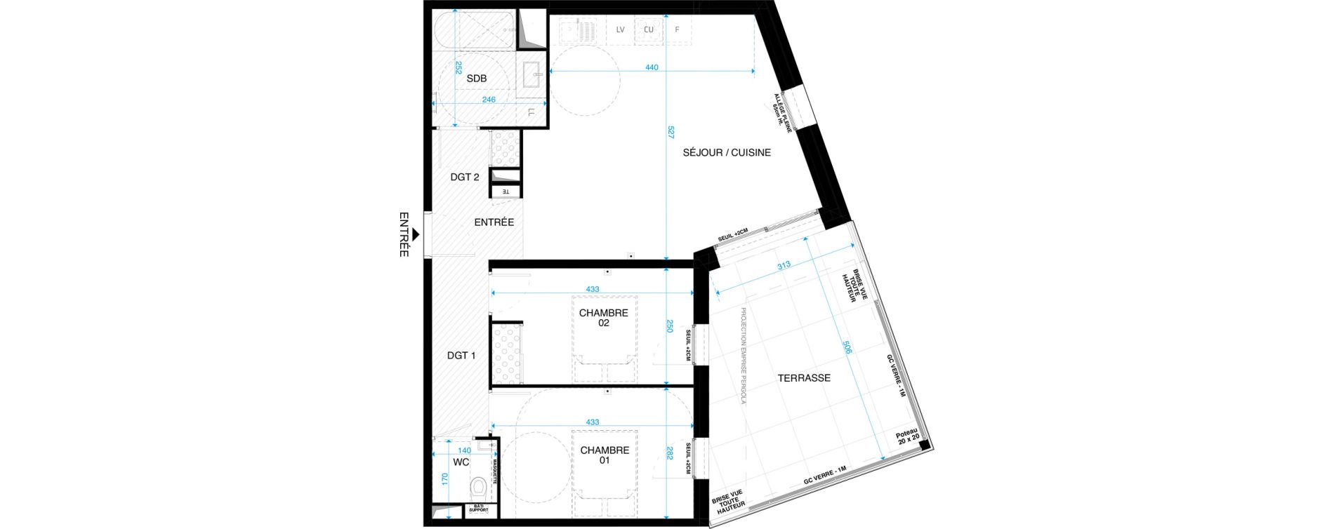 Appartement T3 de 67,40 m2 &agrave; Saint-Cl&eacute;ment-De-Rivi&egrave;re Centre