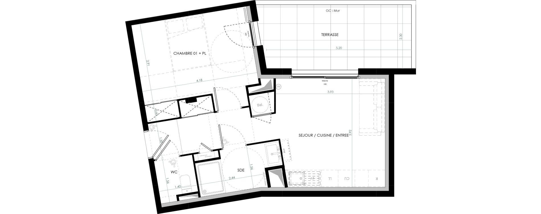 Appartement T2 de 41,63 m2 &agrave; Saint-Cl&eacute;ment-De-Rivi&egrave;re Centre