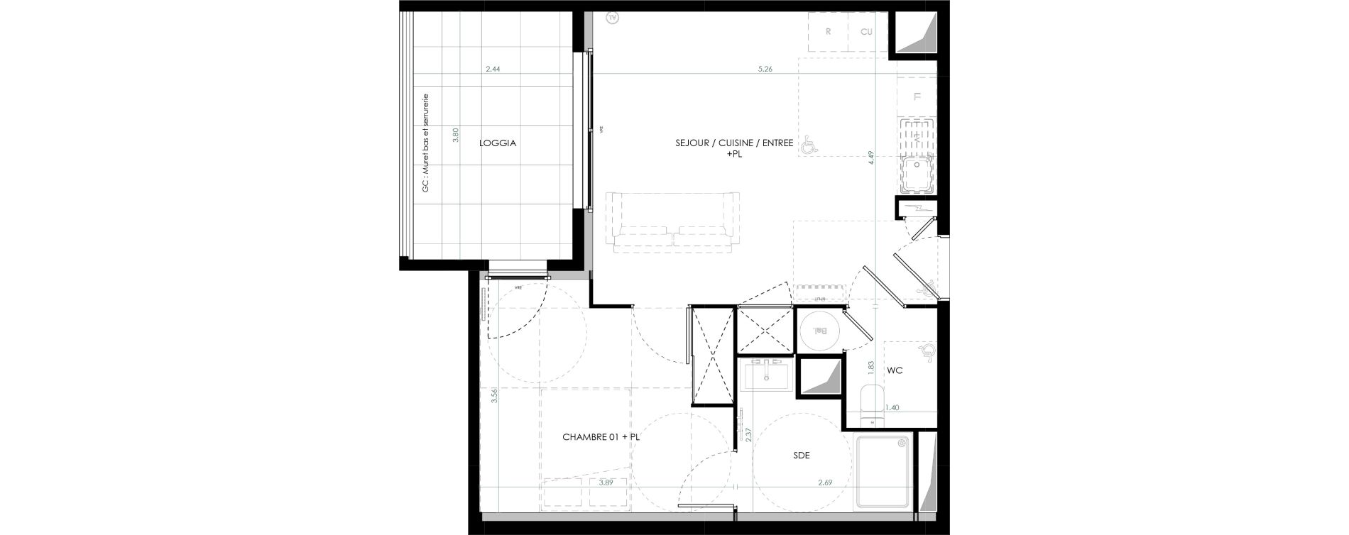 Appartement T2 de 44,05 m2 &agrave; Saint-Cl&eacute;ment-De-Rivi&egrave;re Centre