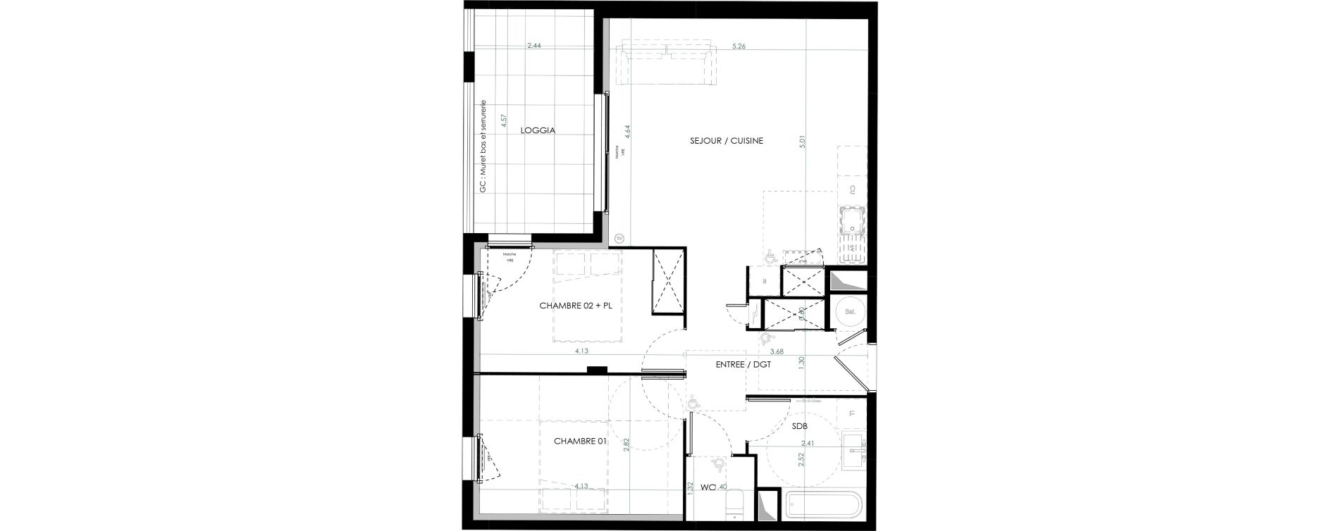 Appartement T3 de 65,33 m2 &agrave; Saint-Cl&eacute;ment-De-Rivi&egrave;re Centre