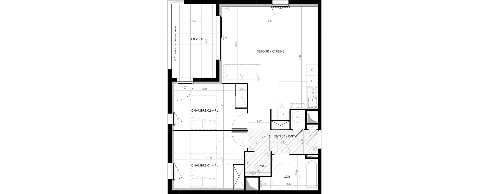 Appartement T3 de 64,71 m2 &agrave; Saint-Cl&eacute;ment-De-Rivi&egrave;re Centre