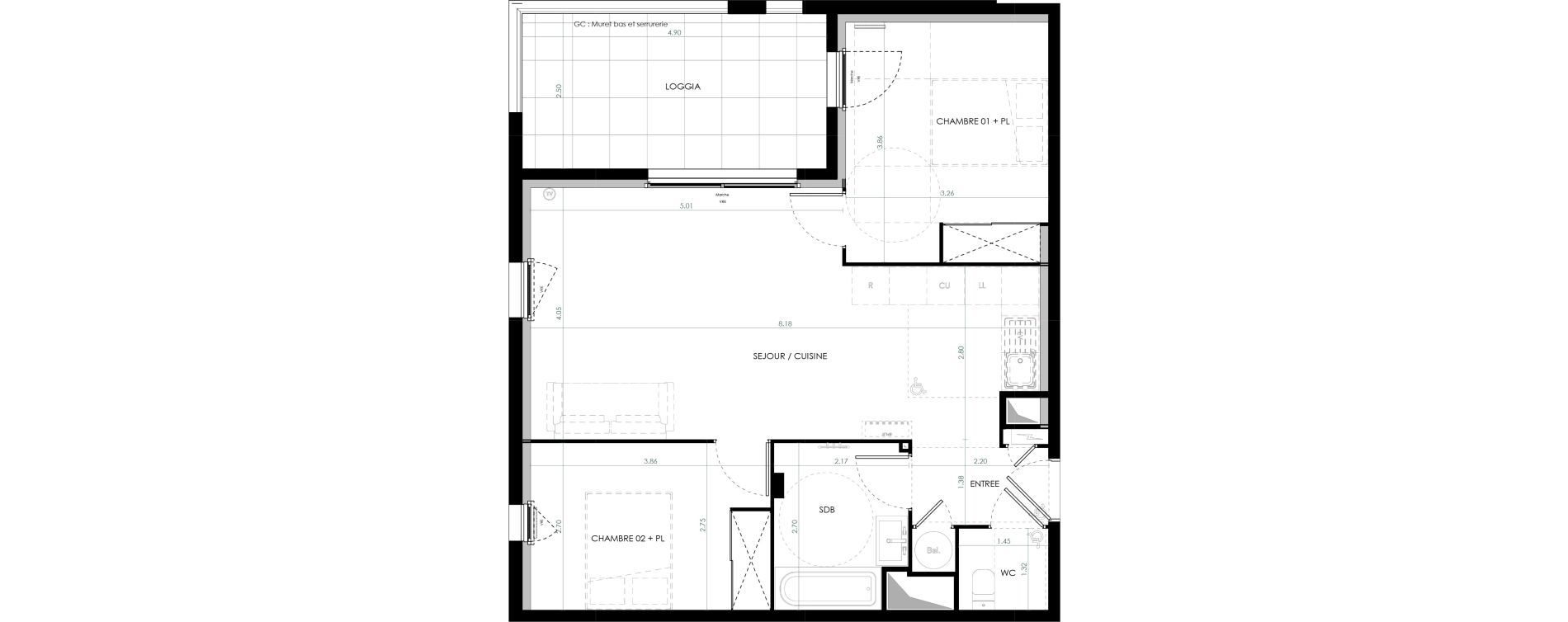 Appartement T3 de 62,36 m2 &agrave; Saint-Cl&eacute;ment-De-Rivi&egrave;re Centre