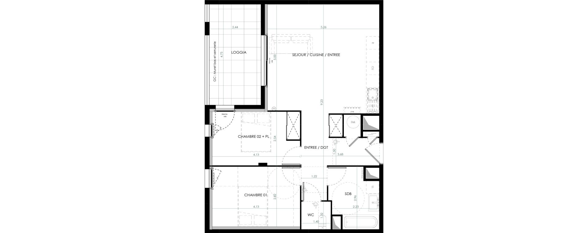 Appartement T3 de 66,89 m2 &agrave; Saint-Cl&eacute;ment-De-Rivi&egrave;re Centre
