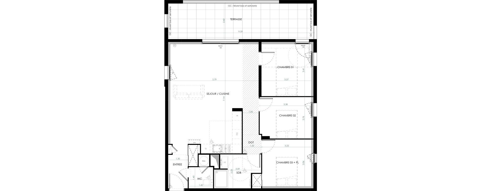 Appartement T4 de 83,85 m2 &agrave; Saint-Cl&eacute;ment-De-Rivi&egrave;re Centre