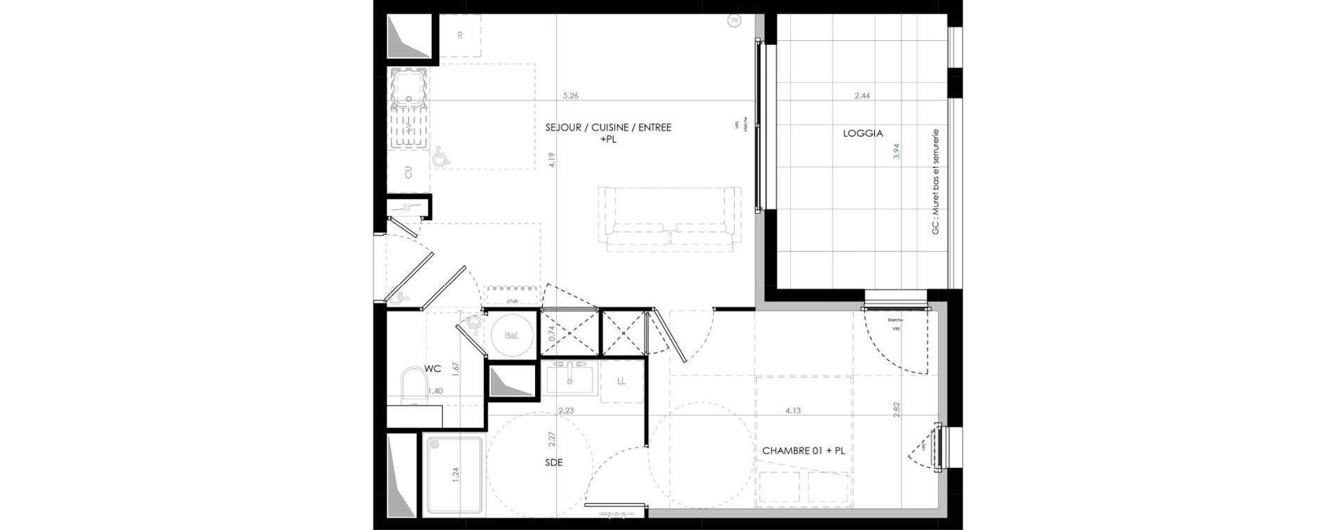 Appartement T2 de 42,26 m2 &agrave; Saint-Cl&eacute;ment-De-Rivi&egrave;re Centre