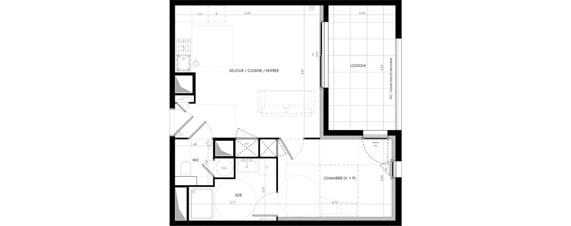 Appartement T2 de 45,37 m2 &agrave; Saint-Cl&eacute;ment-De-Rivi&egrave;re Centre